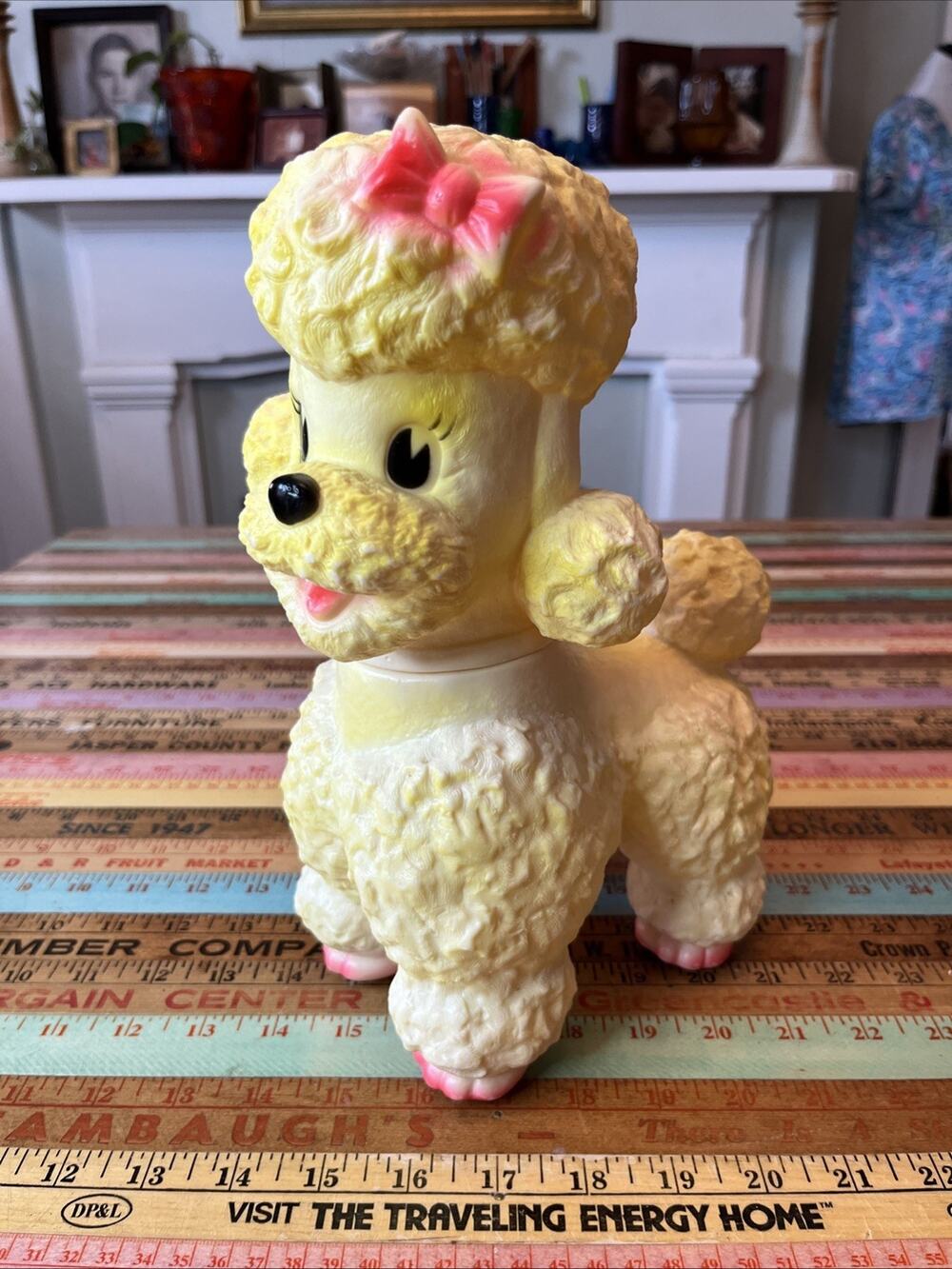 Sun Rubber Company Squeaky Poodle Dog Toy Swivel Head Yellow Vintage 1963